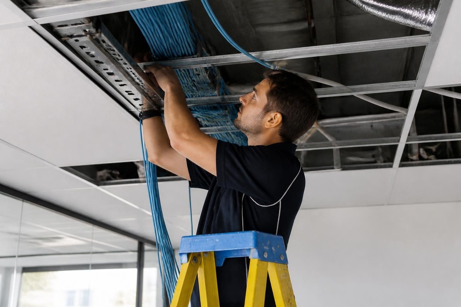 Running data cabling through an office ceiling