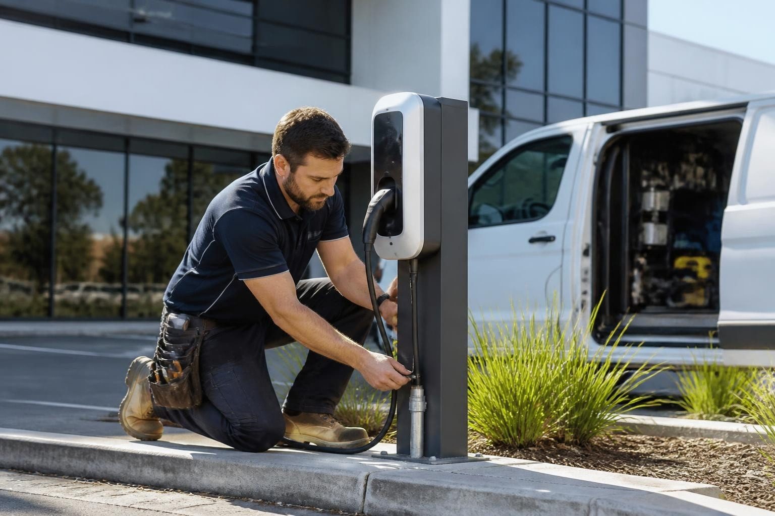 Installing a pedestal EV charger in a business car park