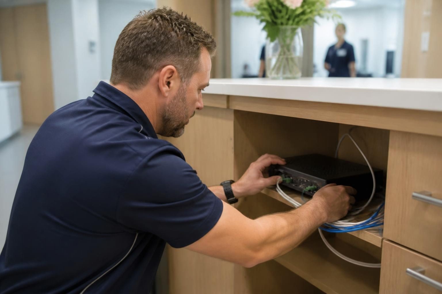Installing an amplifier at a reception counter