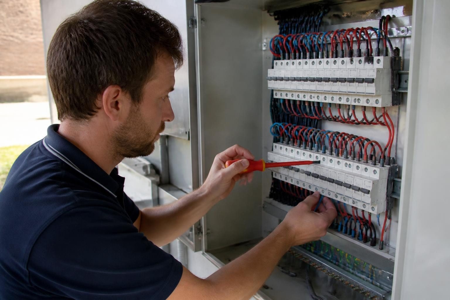 Working inside a commercial distribution board